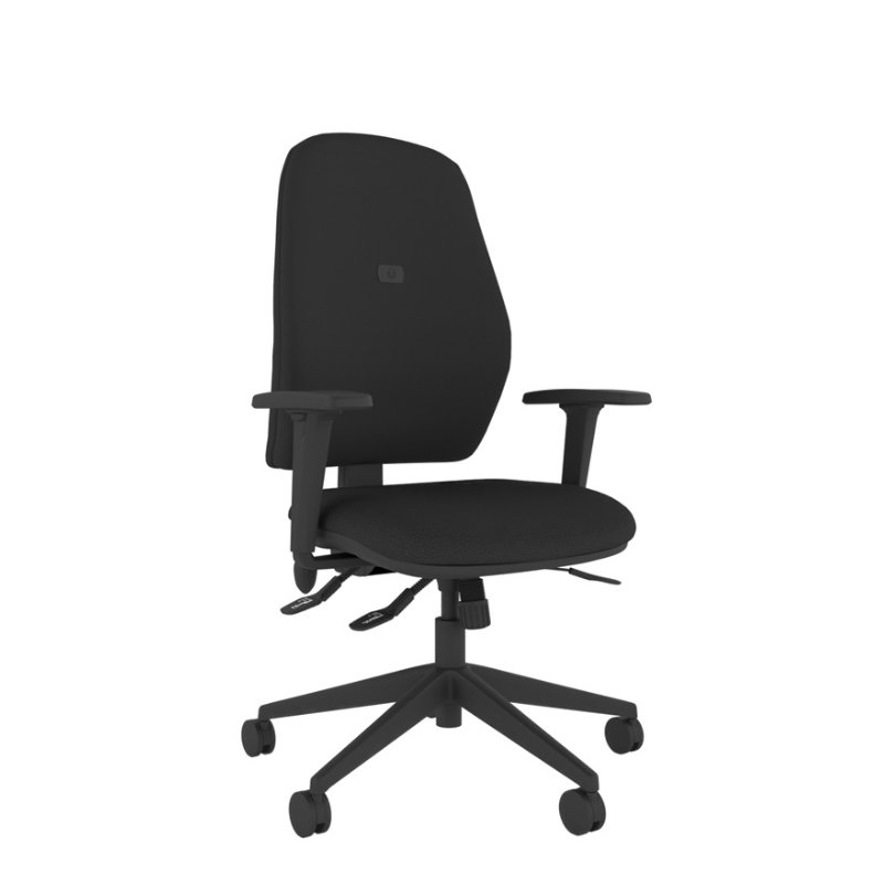 MDK Intro IT350 ergonomic office chair with small upholstered seat, high backrest and adjustable arms in black