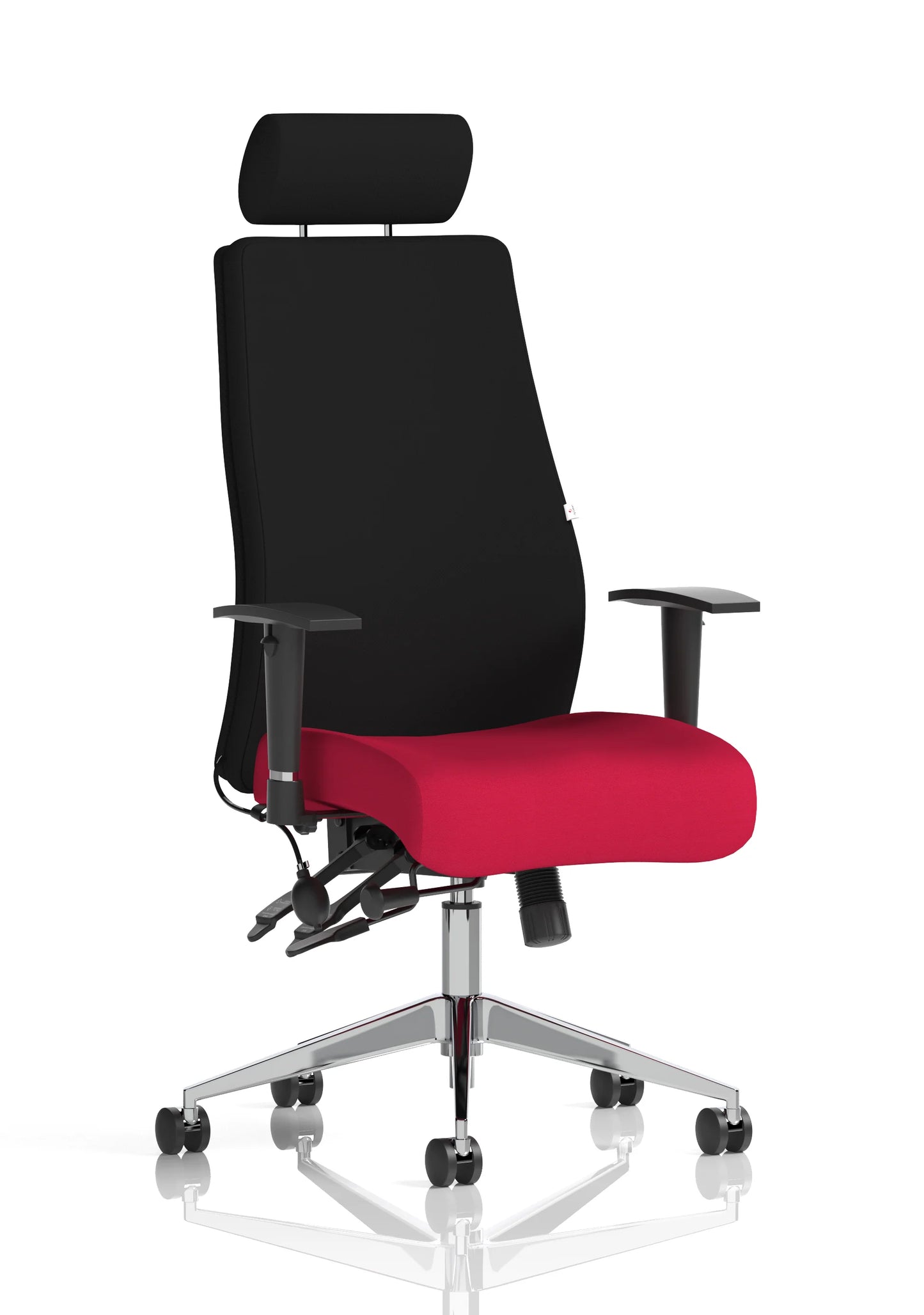 Onyx high back ergonomic office chair with lumbar support and adjustable height in black /red headrest