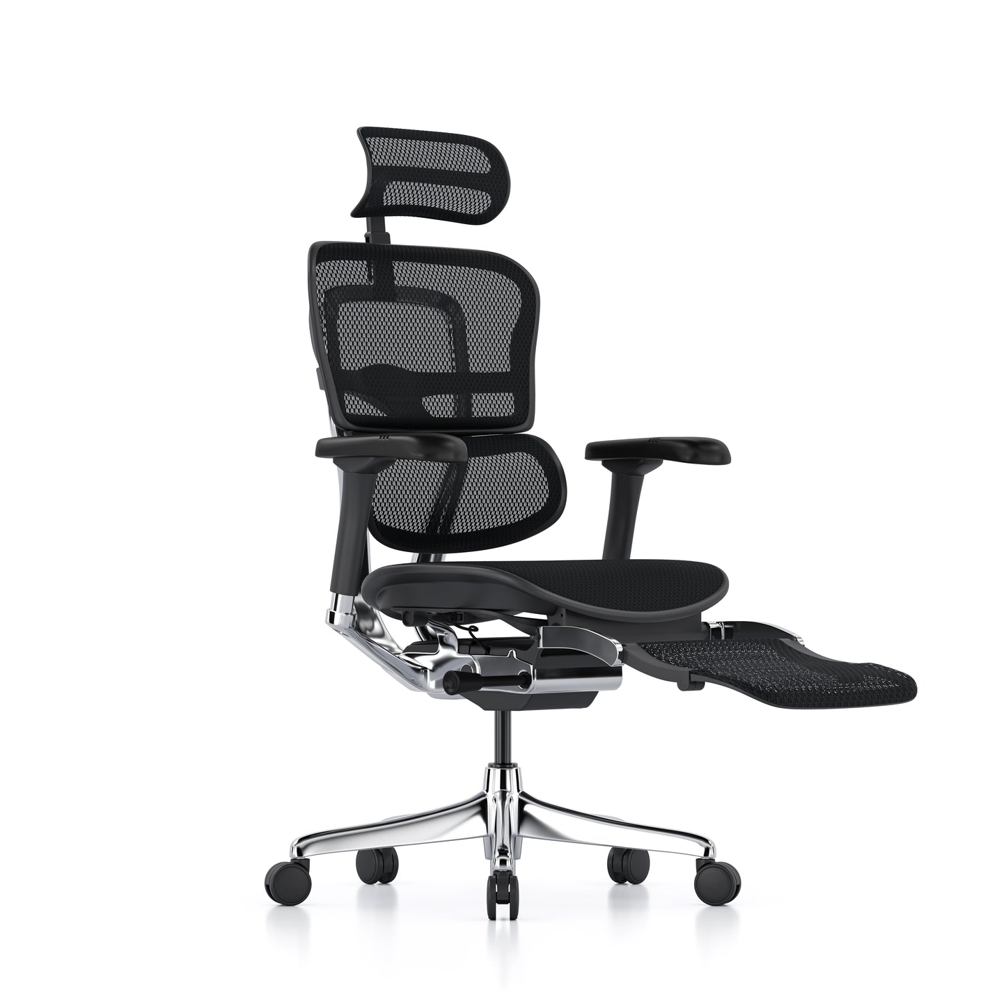 Ergohuman Elite G2 ergonomic office chair with headrest and legrest in black mesh