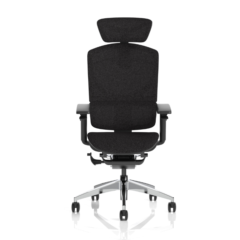 Detail view of Dynamic Ergo Click Plus high-back ergonomic office chair with headrest in fabric