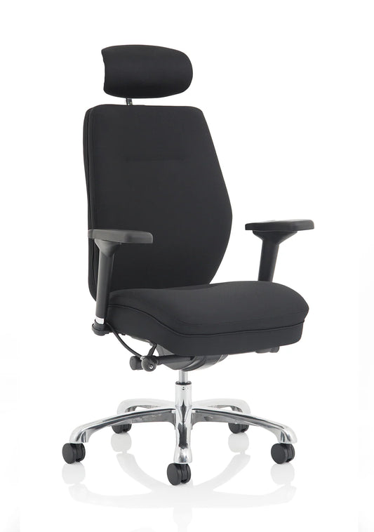 Domino high back ergonomic office chair with lumbar support and adjustable height in black fabric