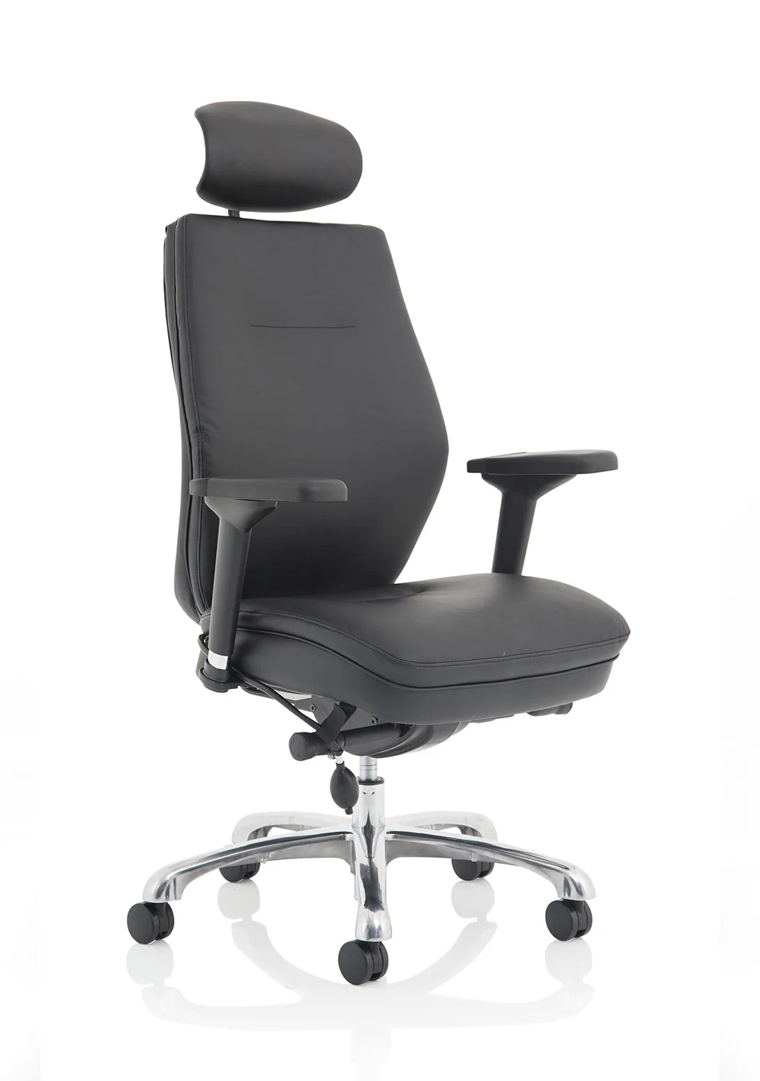 Domino high back ergonomic office chair with lumbar support and adjustable height in black leather