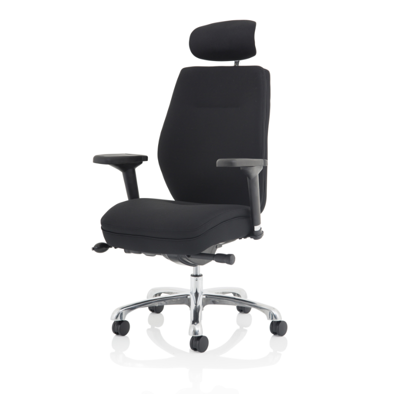 Dynamic Domino ergonomic office chair featuring a fabric seat, high back and supportive headrest