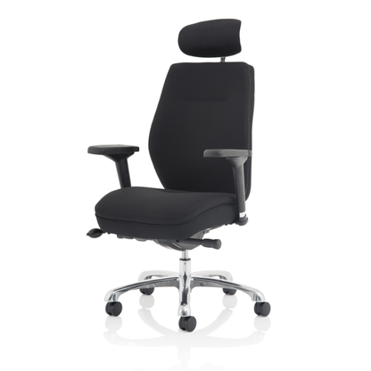 Dynamic Domino ergonomic office chair featuring a fabric seat, high back and supportive headrest