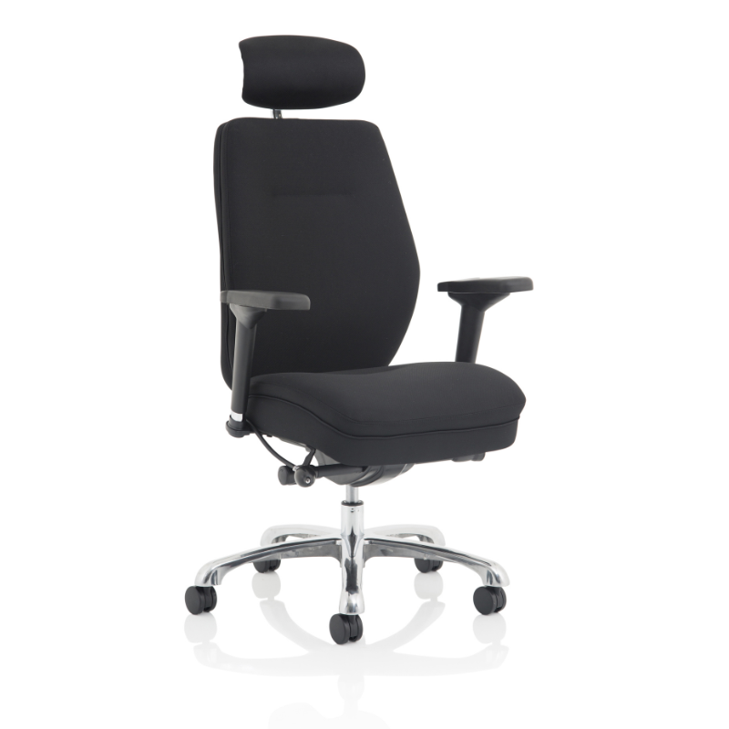 Dynamic Domino high-back ergonomic office chair with fabric upholstery and adjustable headrest