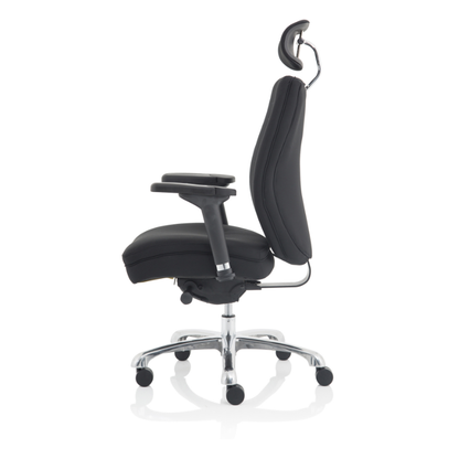 Dynamic Domino high-back ergonomic task chair with durable fabric upholstery and headrest