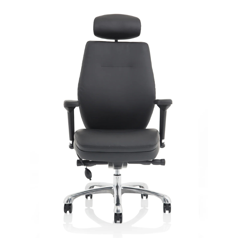 Domino high back ergonomic office chair with lumbar support and adjustable height in black leather