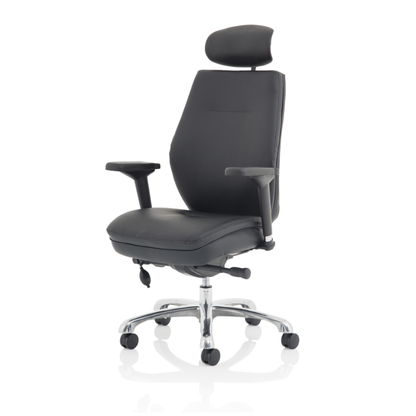 Dynamic Domino high-back ergonomic office chair with leather upholstery and adjustable headrest