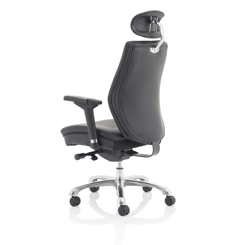 Dynamic Domino ergonomic office chair featuring a leather seat, high back and supportive headrest