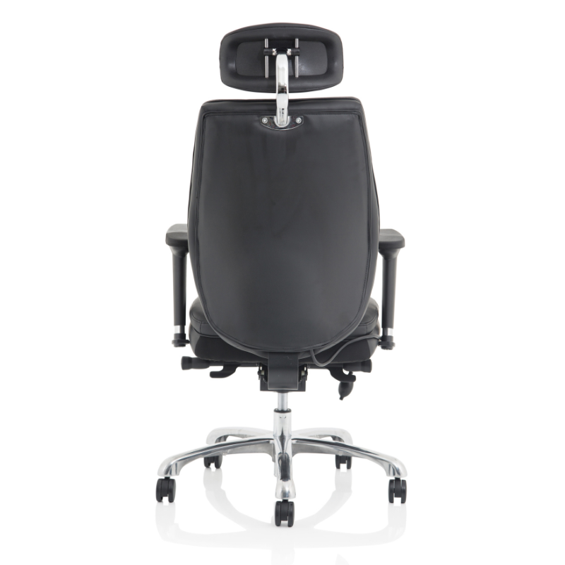 Dynamic Domino high-back ergonomic task chair with premium leather upholstery and headrest