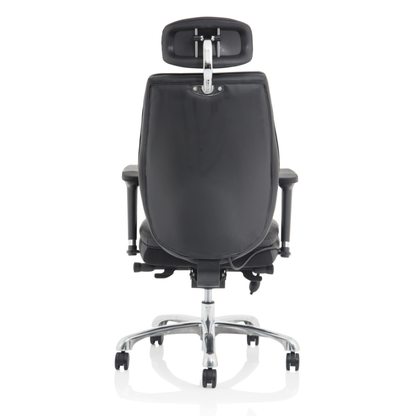 Dynamic Domino high-back ergonomic task chair with premium leather upholstery and headrest