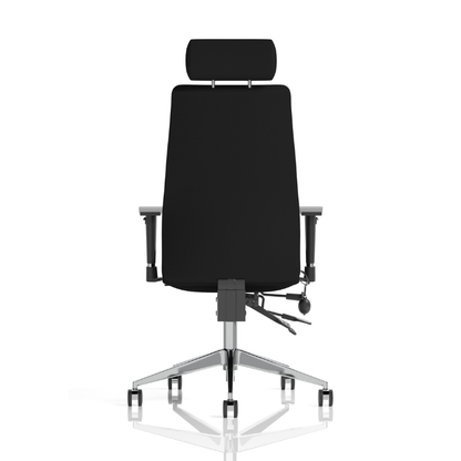 Rear view of Dynamic Onyx ergonomic fabric chair with adjustable arms and headrest