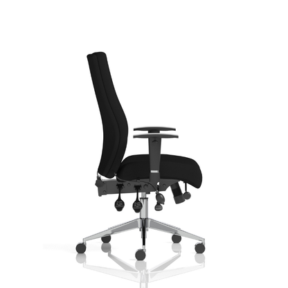 Side view of Dynamic Onyx fabric ergonomic office chair with adjustable arms and no headrest
