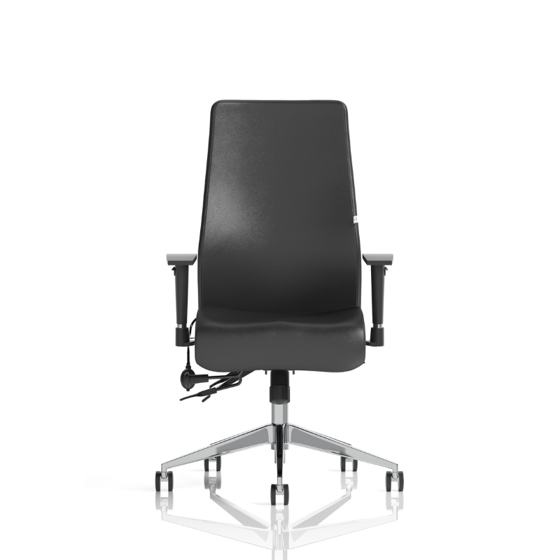 Dynamic Onyx high-back leather ergonomic office chair with adjustable arms and no headrest