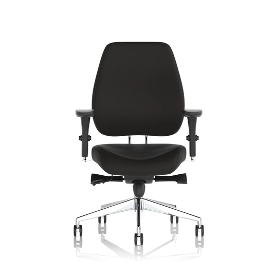 Dynamic Chiro Plus high-back ergonomic office chair without headrest, with adjustable arms and black fabric upholstery