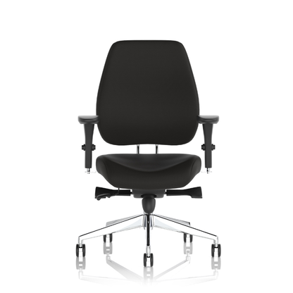 Dynamic Chiro Plus high-back ergonomic office chair without headrest, with adjustable arms and black fabric upholstery