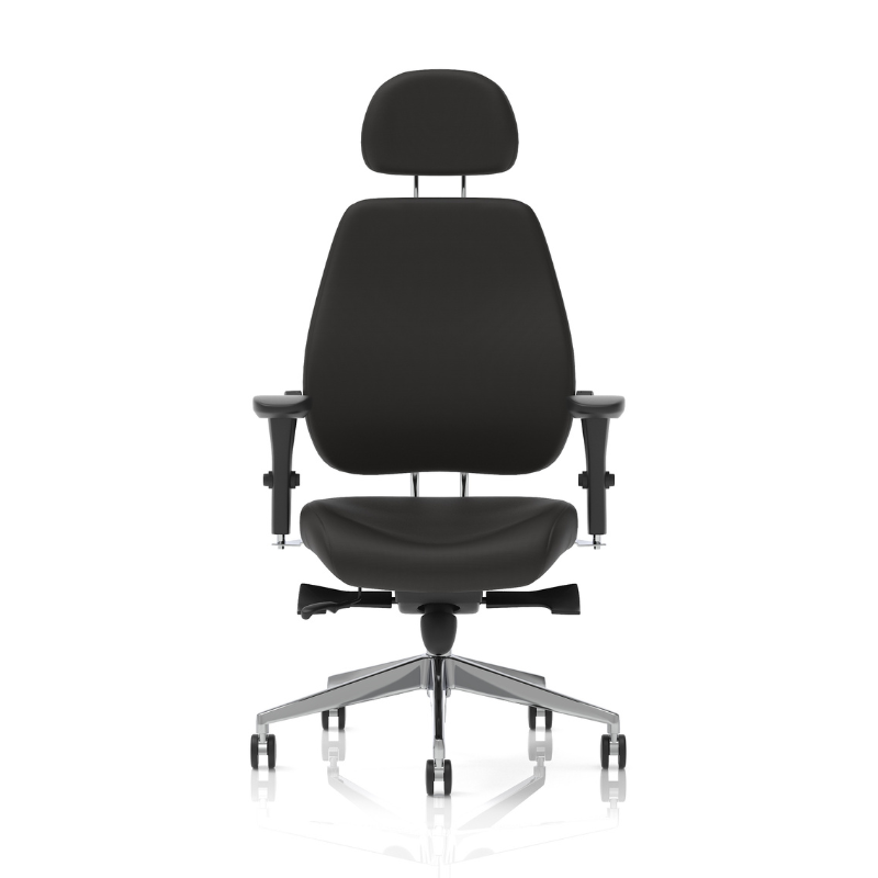 Dynamic Chiro Plus Ultimate 24-hour ergonomic office chair with headrest front view.