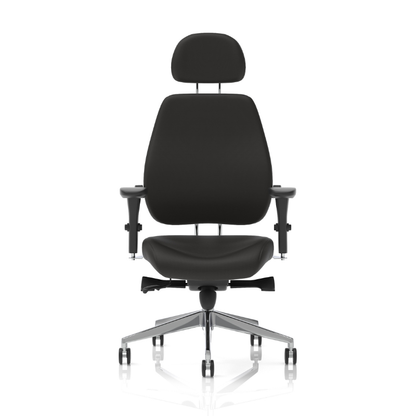 Dynamic Chiro Plus Ultimate 24-hour ergonomic office chair with headrest front view.