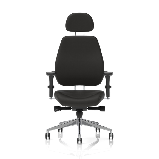 Dynamic Chiro Plus Ultimate 24-hour ergonomic office chair with headrest front view.