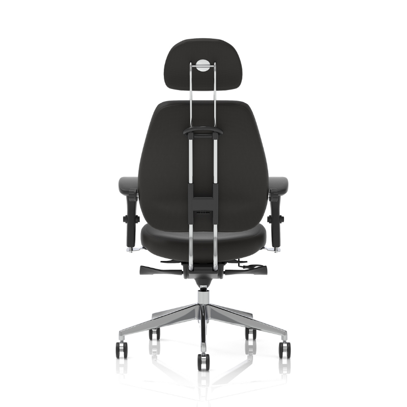 Dynamic Chiro Plus Ultimate 24-hour ergonomic task chair with headrest for all-day comfort with rear view
