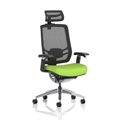 Dynamic Ergo Click black mesh ergonomic office chair with headrest full product view  Green