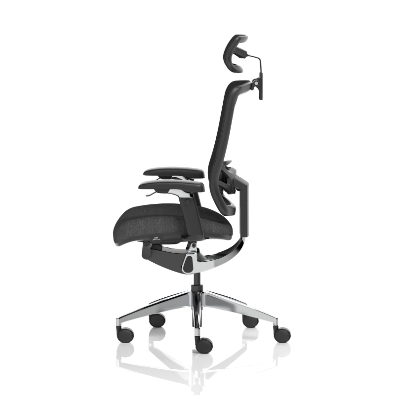 Dynamic Ergo Click mesh office chair with supportive headrest side view