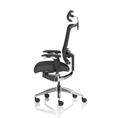 Dynamic Ergo Click mesh office chair with supportive headrest side view
