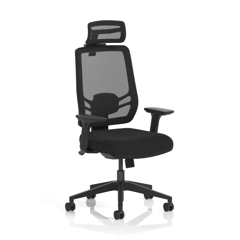 Dynamic Ergo Twist high-back ergonomic chair with headrest – angled view