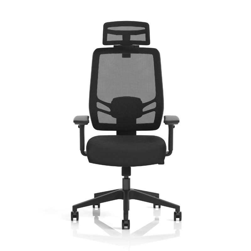Dynamic Ergo Twist high-mesh ergonomic office chair with headrest – front view
