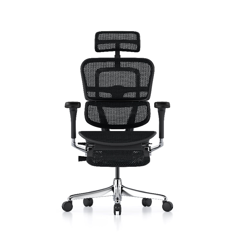 Ergohuman Elite G2 ergonomic office chair with adjustable headrest and foldable legrest in black mesh