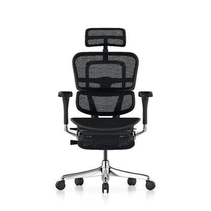 Ergohuman Elite G2 ergonomic office chair with adjustable headrest and foldable legrest in black mesh