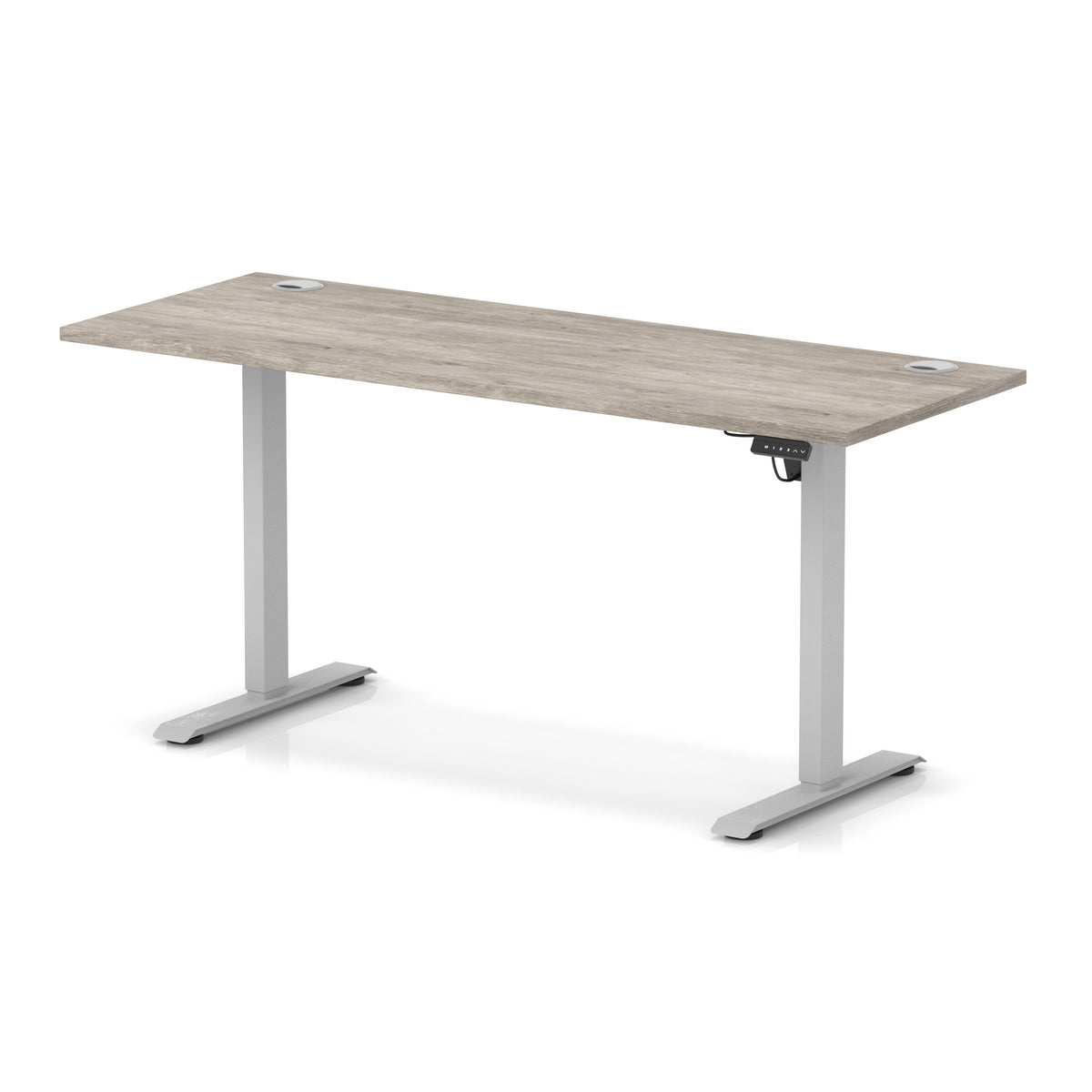 Dynamic Air Lite Slimline 1600mm desk in Grey Oak with silver legs