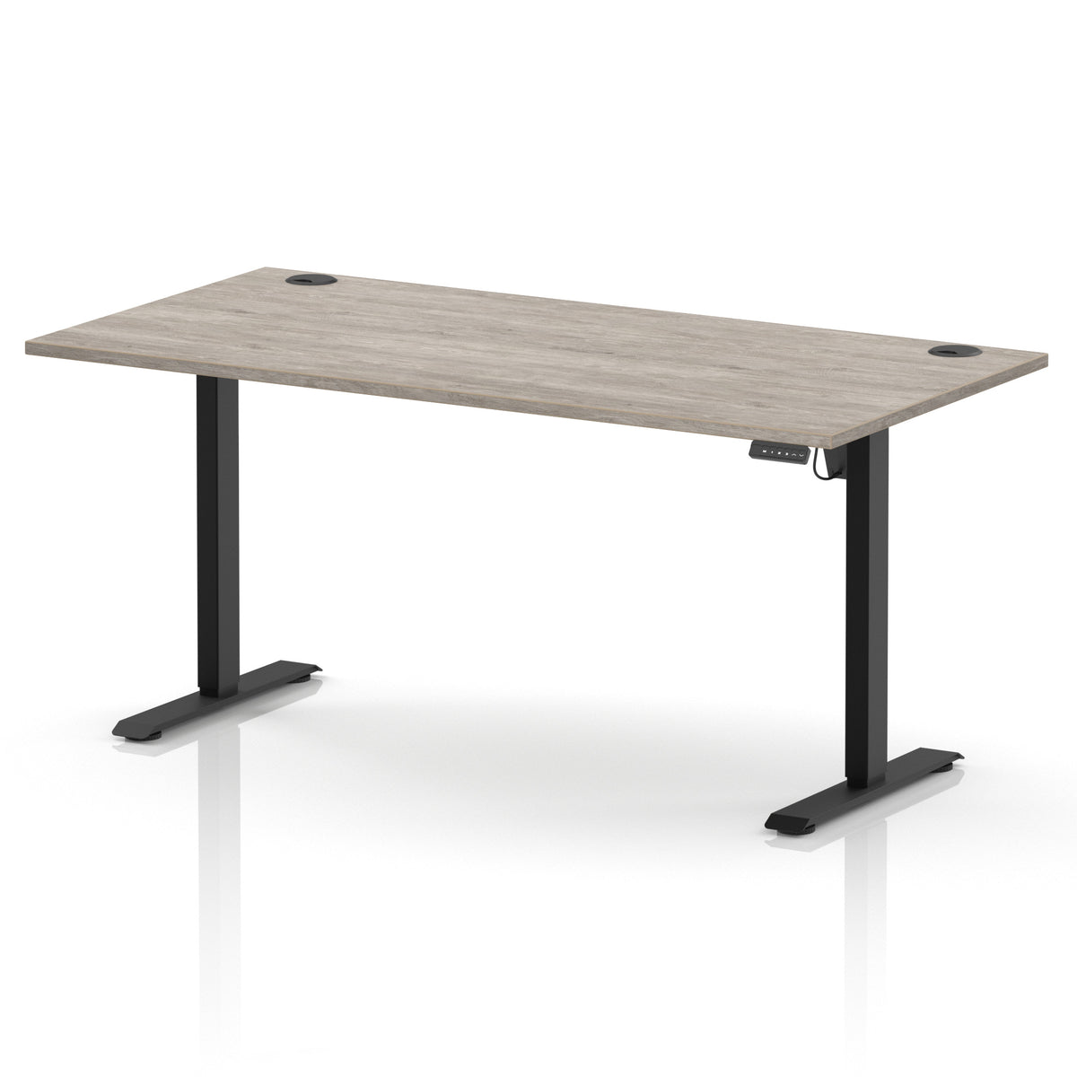 Dynamic Air Lite 1600mm desk in Grey Oak with black legs