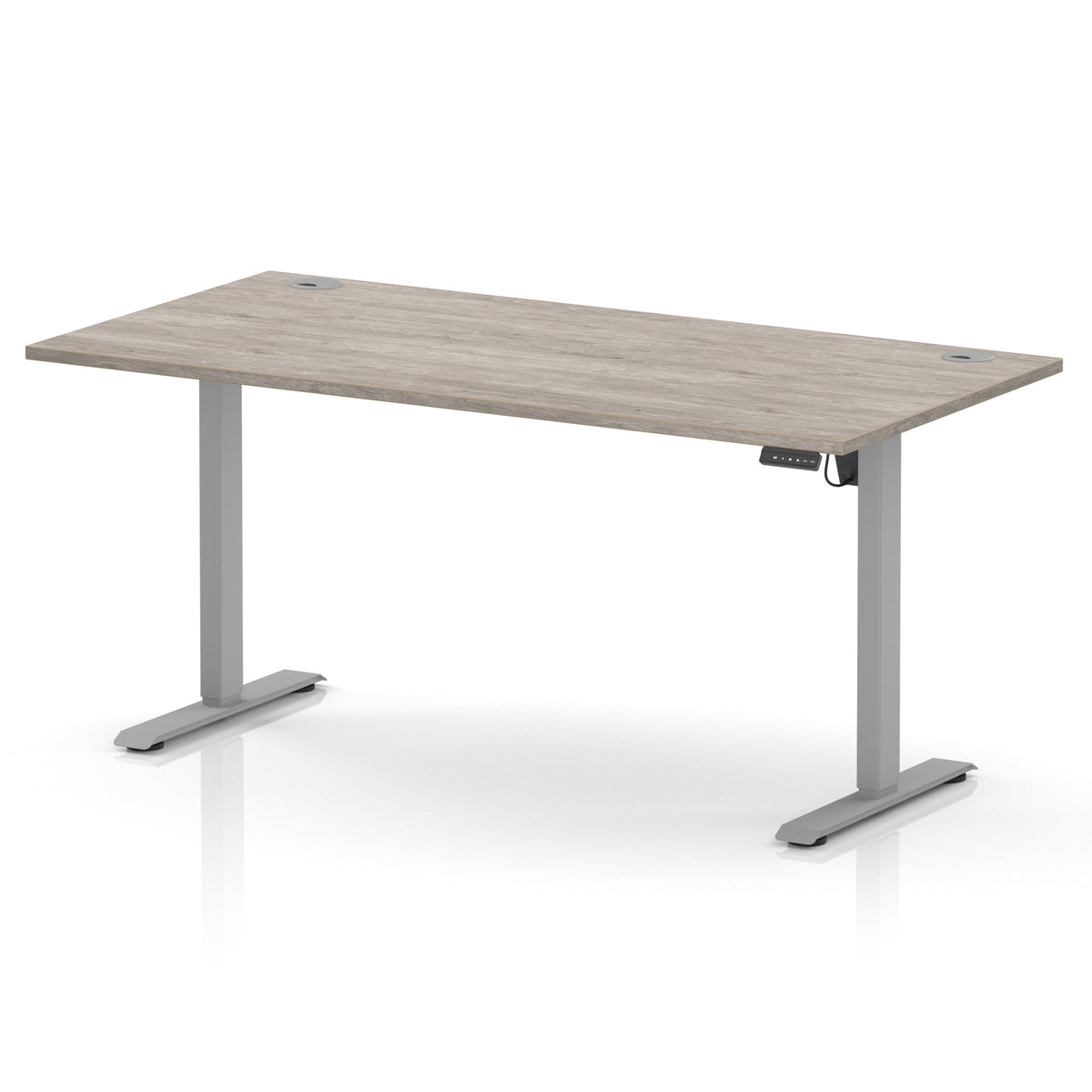 Dynamic Air Lite 1600mm desk in Grey Oak with silver legs