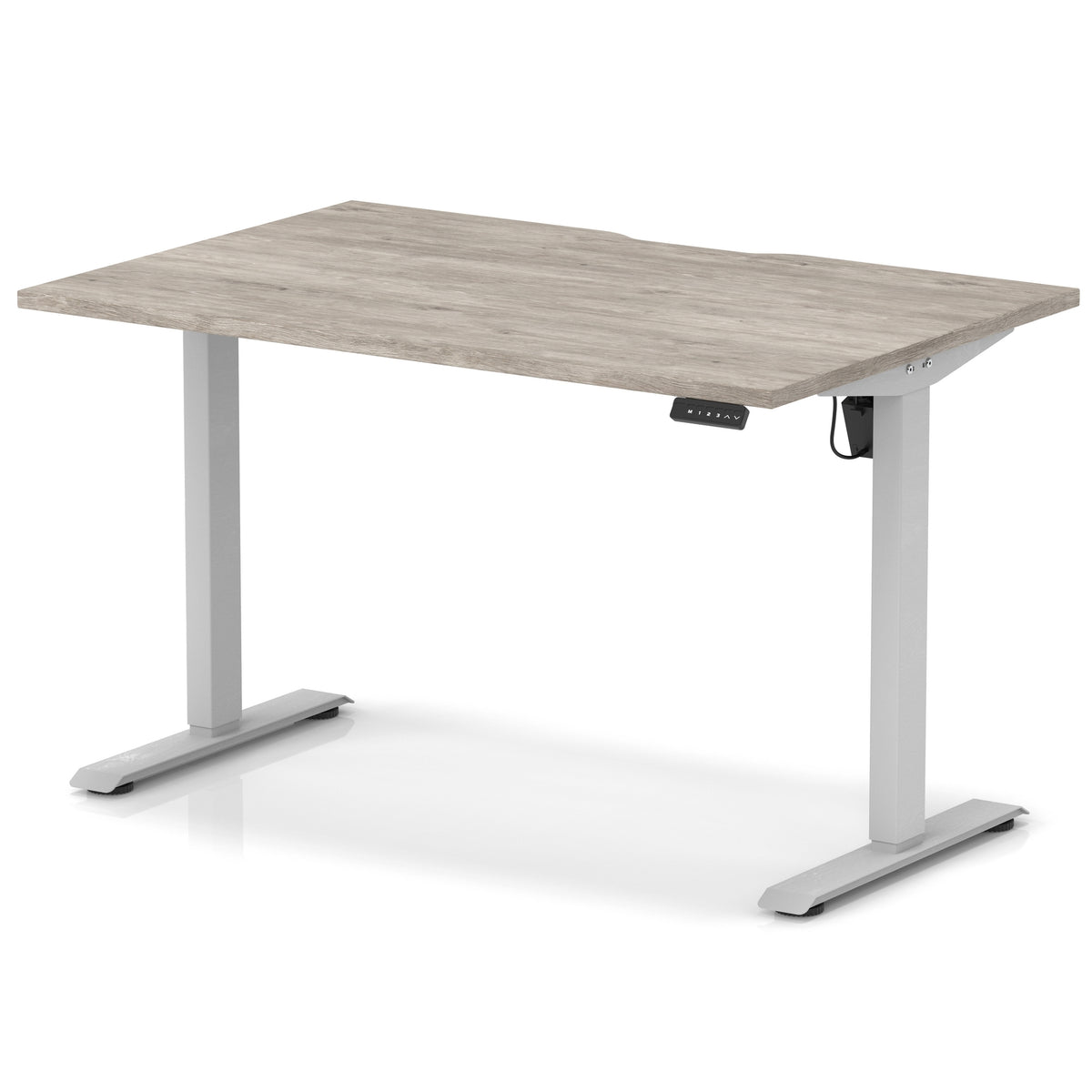 Dynamic Air Lite 1200mm scalloped edge desk in Grey Oak with silver legs