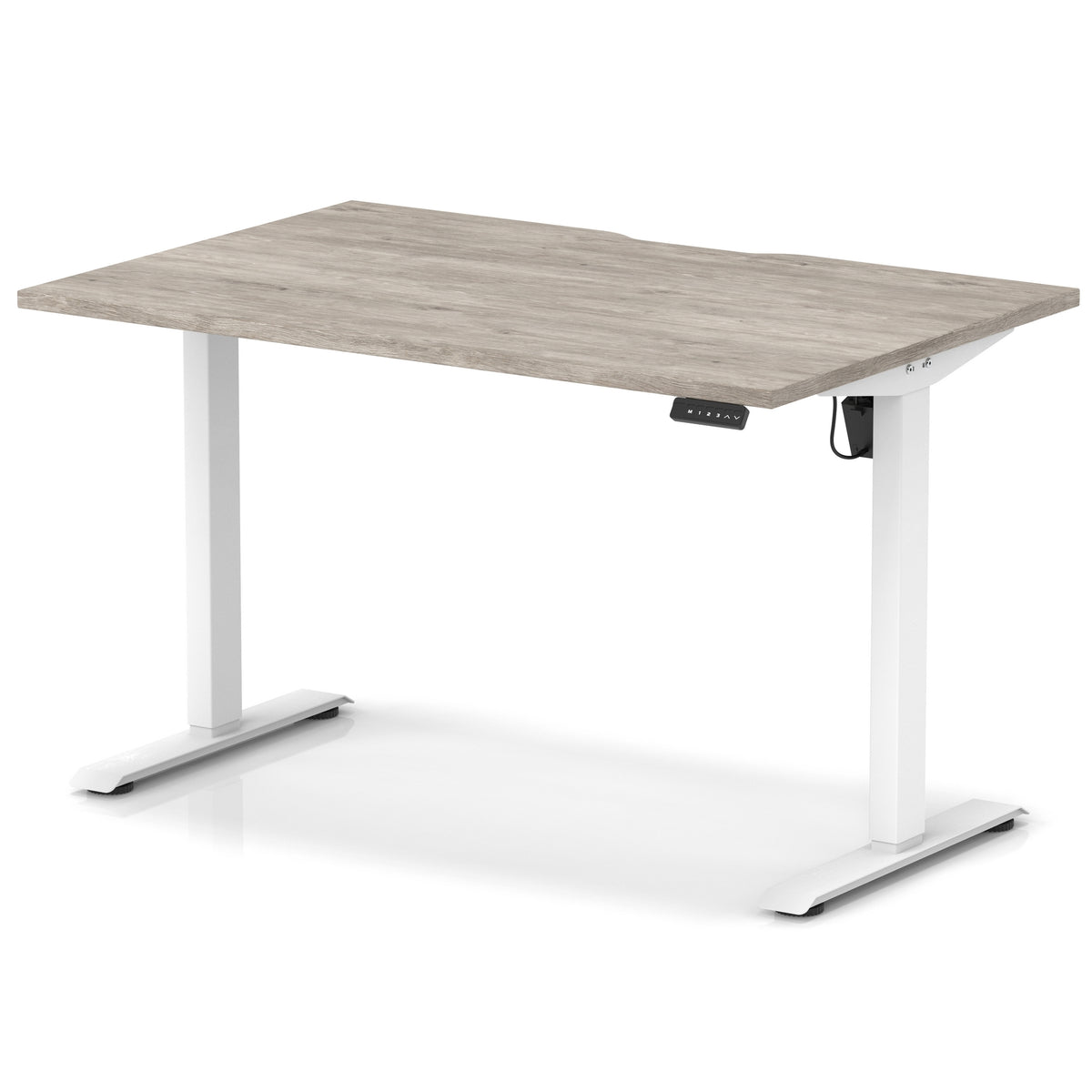 Dynamic Air Lite 1200mm scalloped edge desk in Grey Oak with white legs