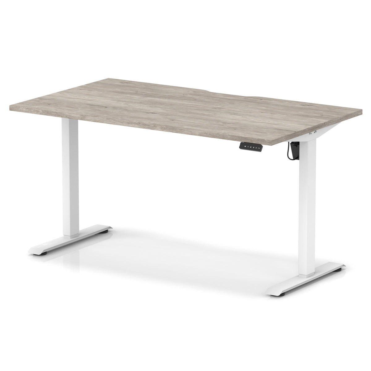 Dynamic Air Lite 1400mm scalloped edge desk in Grey Oak with white legs