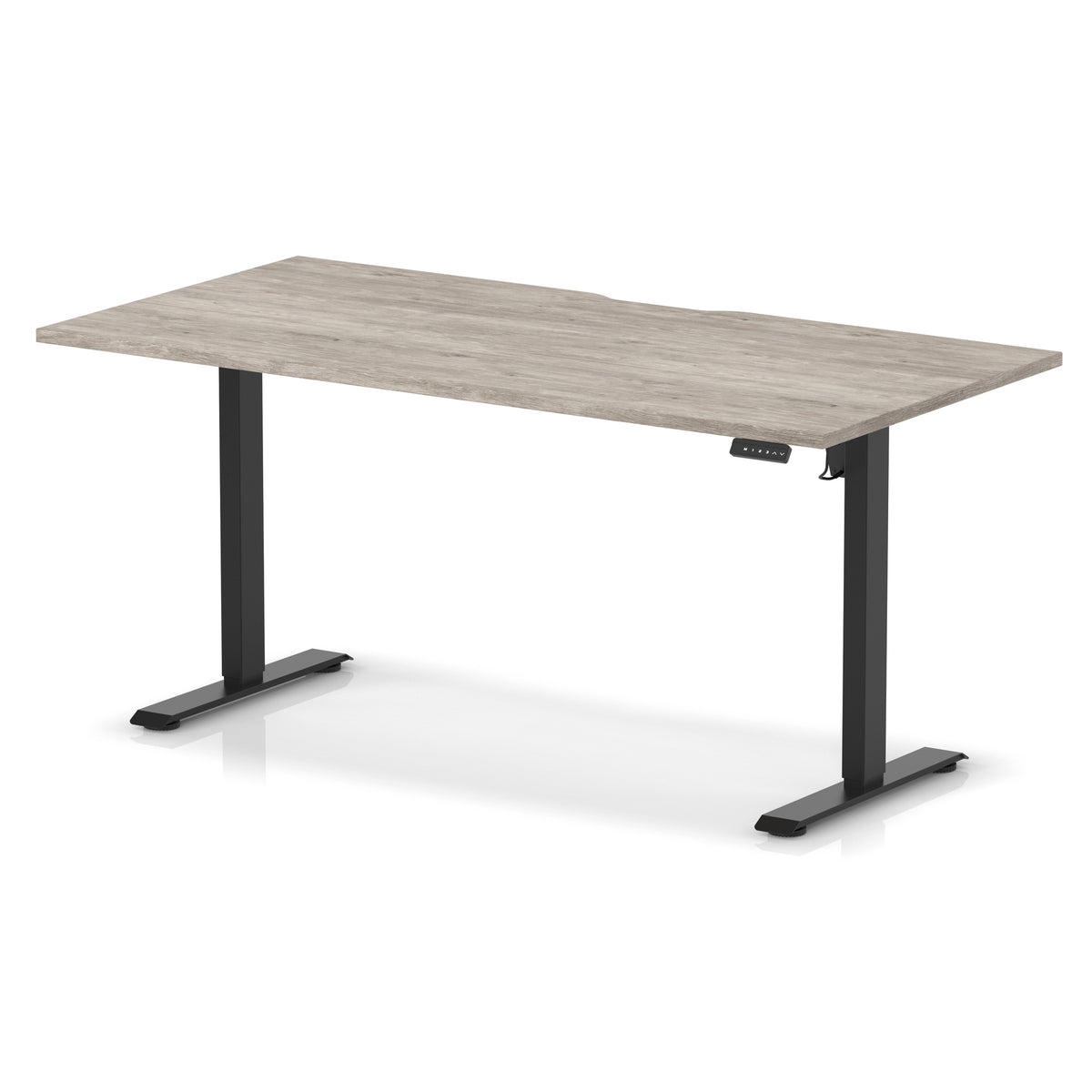 Dynamic Air Lite 1600mm scalloped edge desk in Grey Oak with black legs
