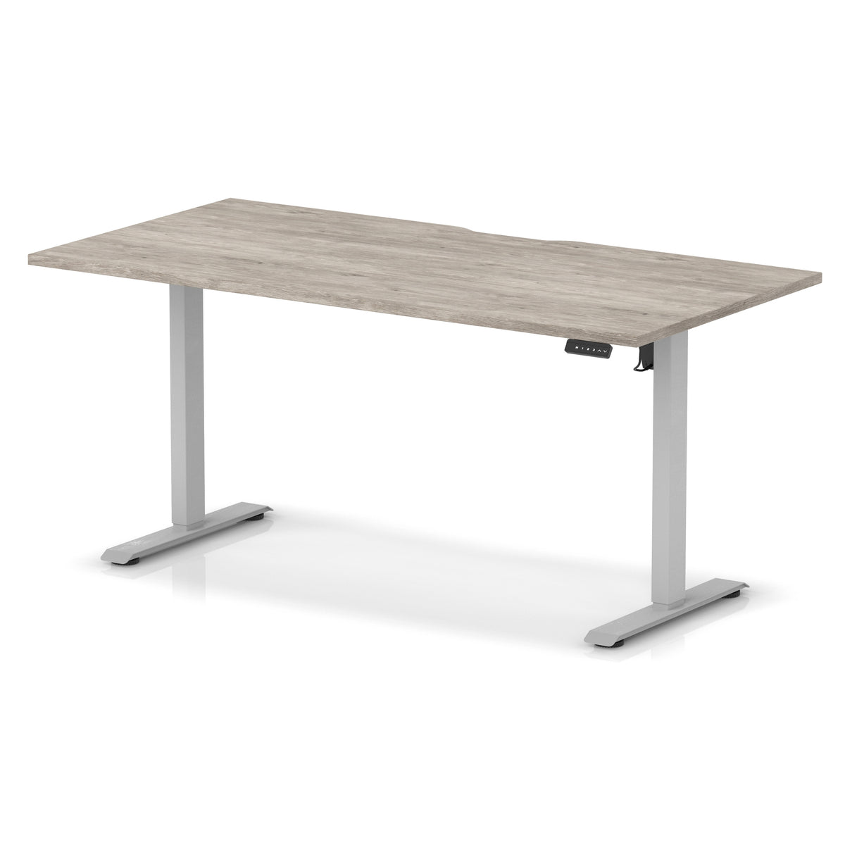 Dynamic Air Lite 1600mm scalloped edge desk in Grey Oak with silver legs