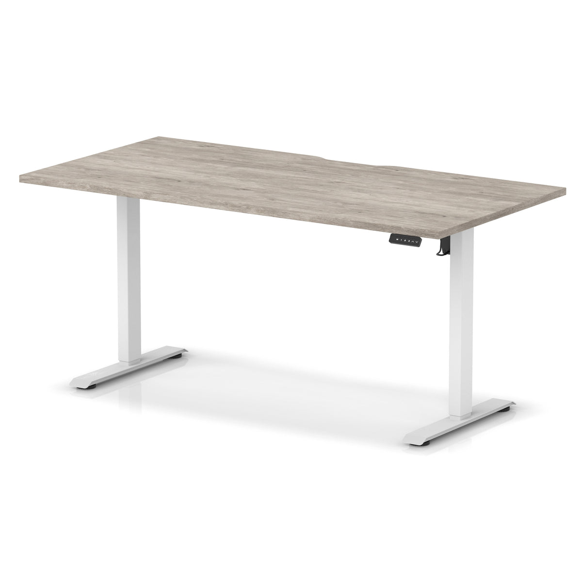 Dynamic Air Lite 1600mm scalloped edge desk in Grey Oak with white legs
