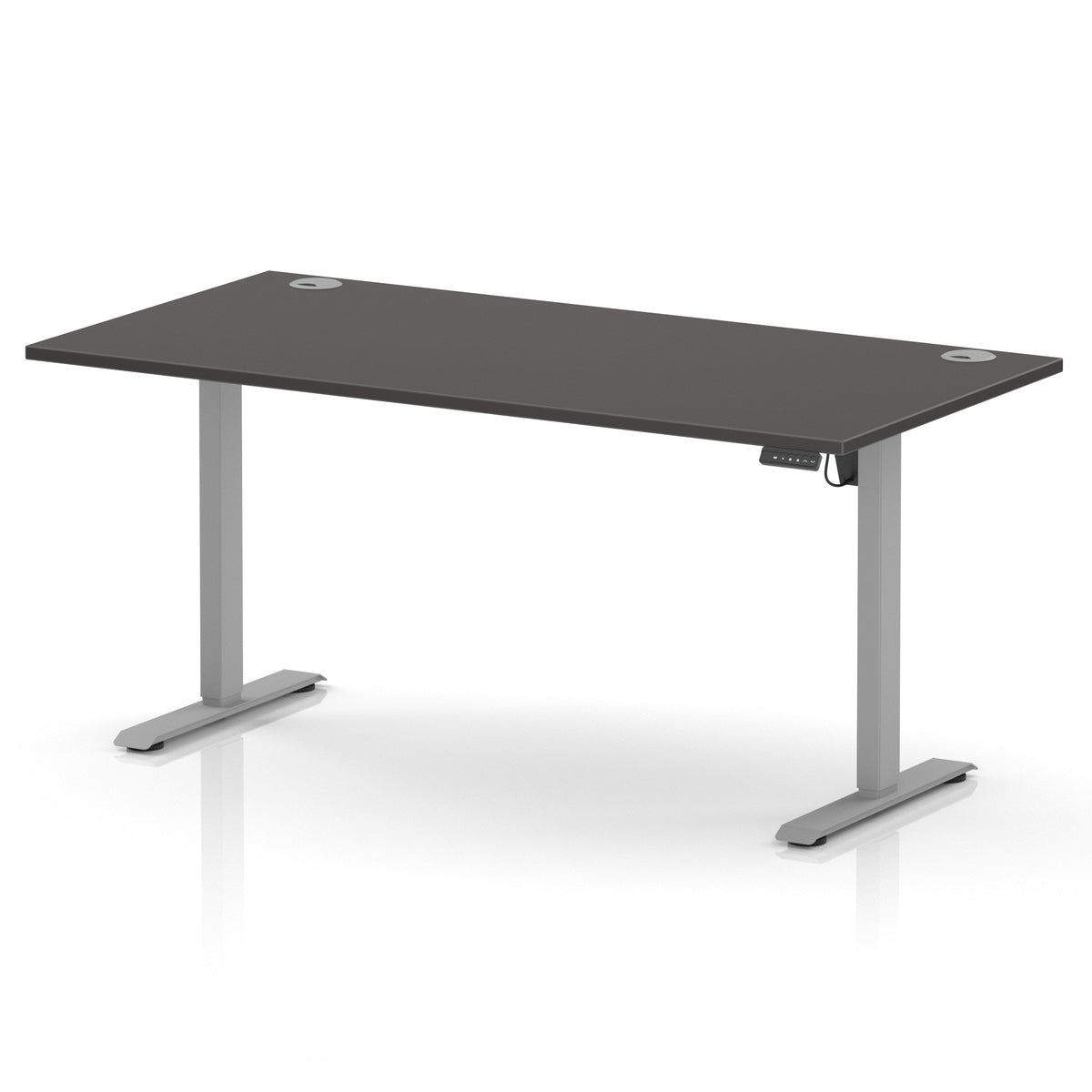 Dynamic Air Lite 1600mm desk in Carbon Grey with silver legs