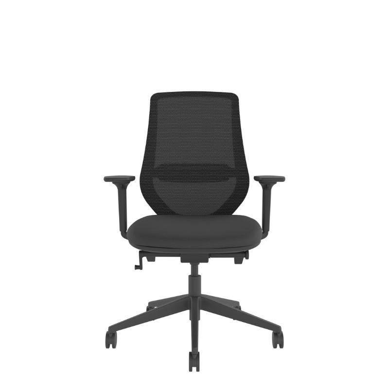 MDK Brody 5 black ergonomic mesh office chair with adjustable arms, front view