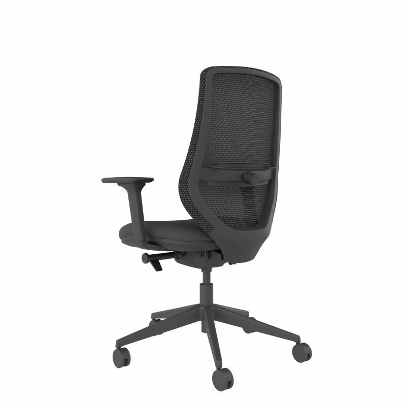 MDK Brody 5 black mesh-back office chair with arms, rear view