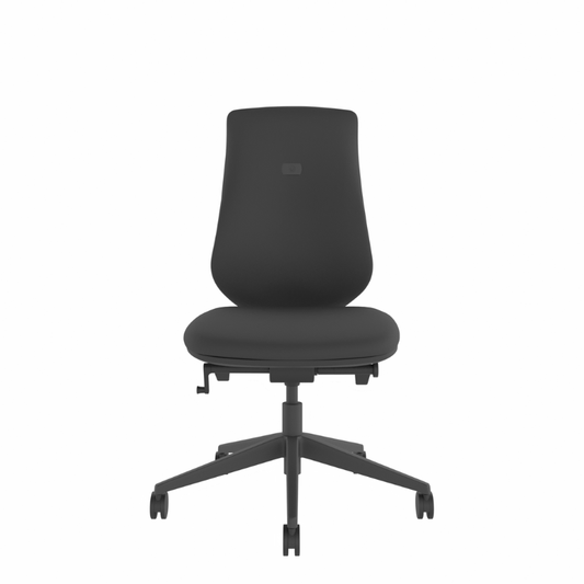 MDK Brody 6 black fully upholstered ergonomic office chair without arms, front view