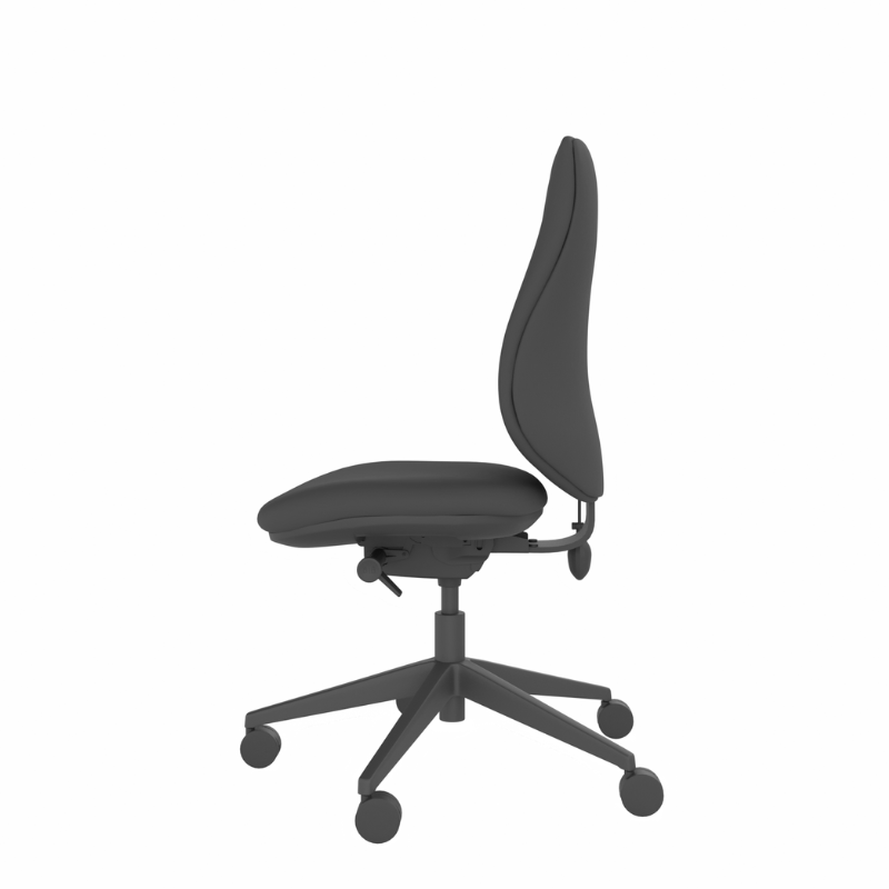 MDK Brody 6 armless fully upholstered office chair, left-side view
