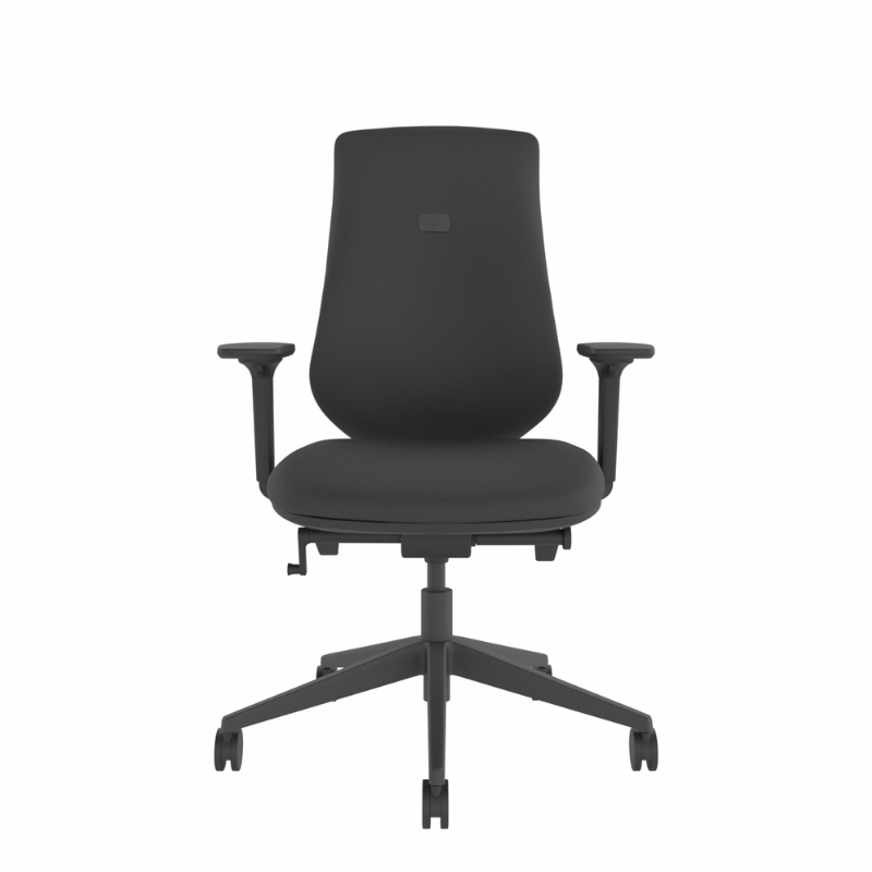 MDK Brody 6 black fully upholstered ergonomic office chair with arms, front view
