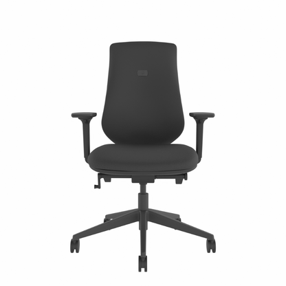 MDK Brody 6 black fully upholstered ergonomic office chair with arms, front view
