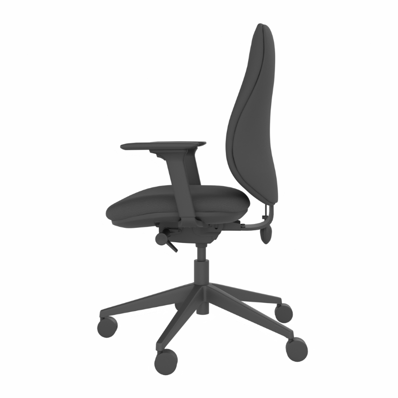 MDK Brody 6 fully upholstered office chair with adjustable arms, left-side view