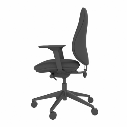 MDK Brody 6 fully upholstered office chair with adjustable arms, left-side view