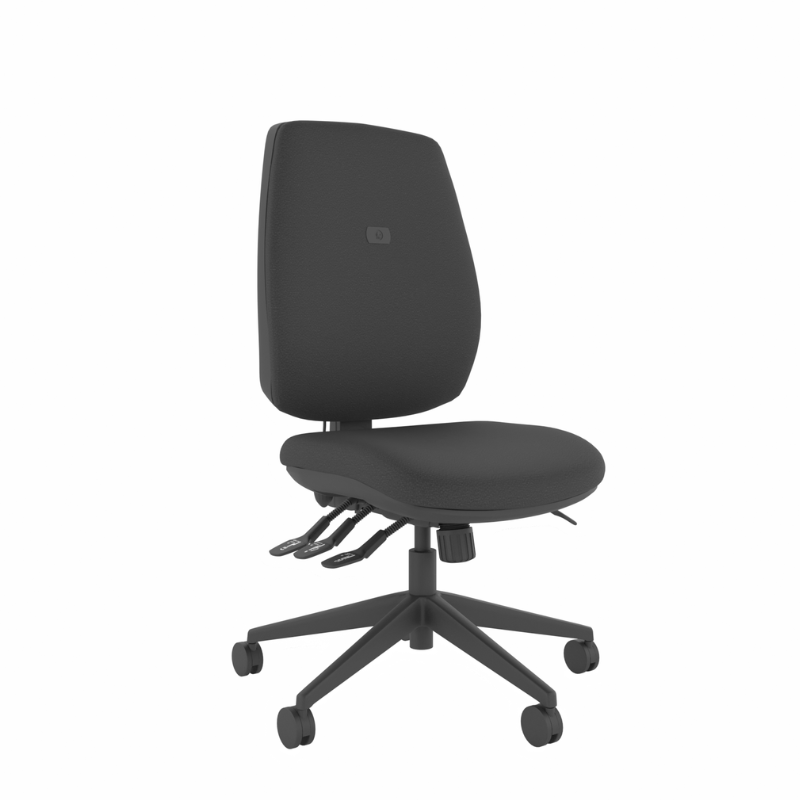 MDK Intro IT250 black 3-lever ergonomic office chair, front-left view